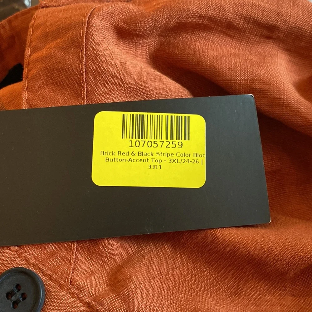 New Romanissa Brown & Black Stripe Short-Sleeve Notch Neck Top size 24-26 - Picture 3 of 11
